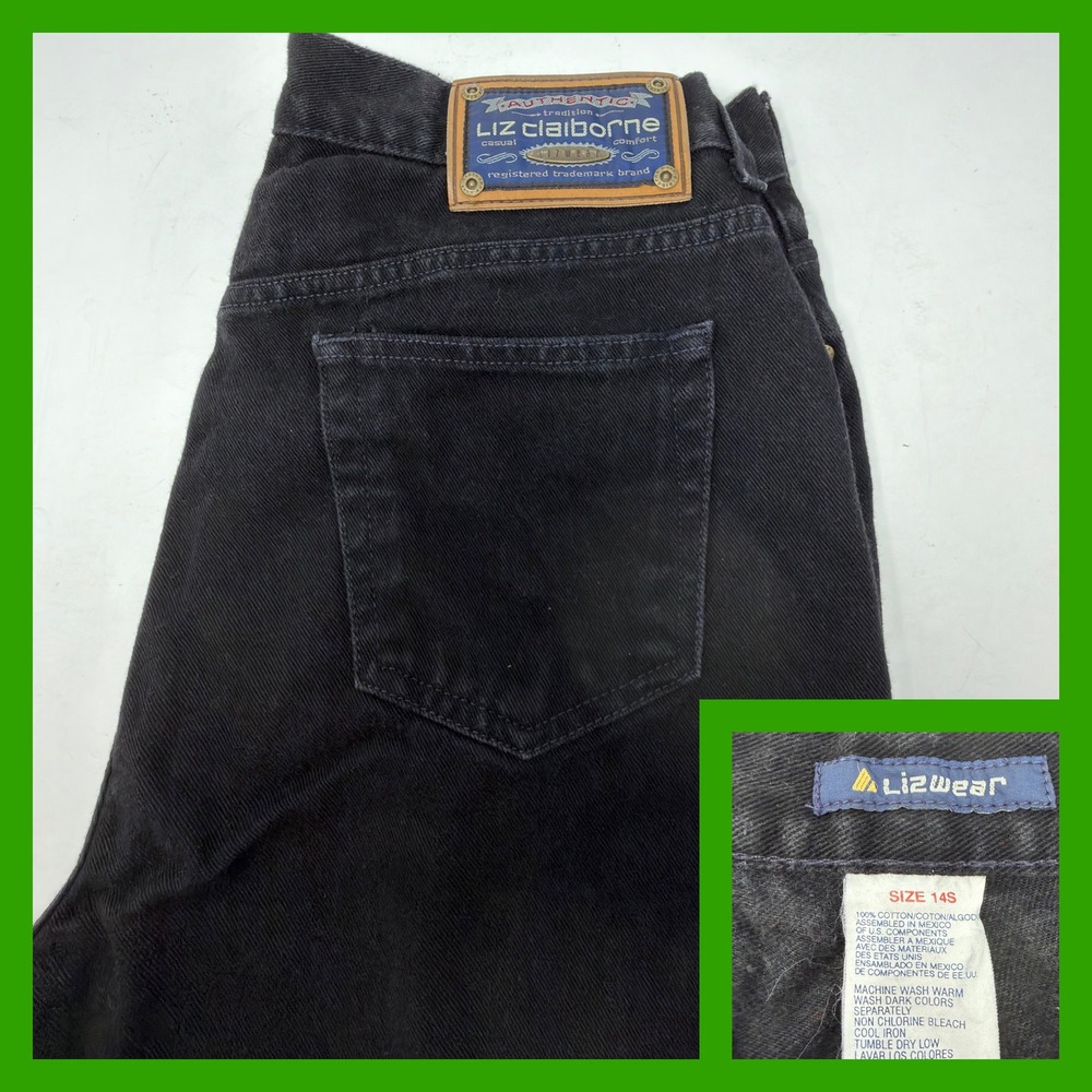 Vintage Liz Claiborne Lizwear Black High‎ Waisted Mom Jeans Size 14S Tapered Leg